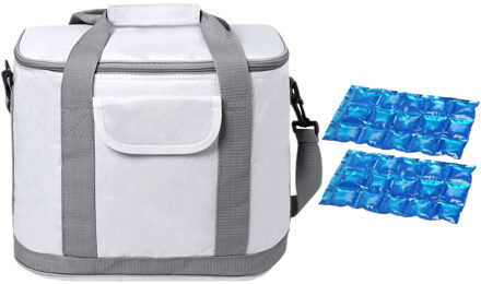 Grote koeltas draagtas/schoudertas wit met 2 stuks flexibele koelelementen 22 liter