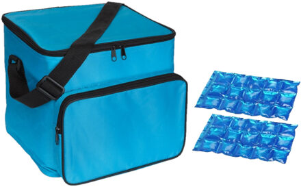 Grote koeltas licht blauw met 2 stuks flexibele koelelementen 21 liter