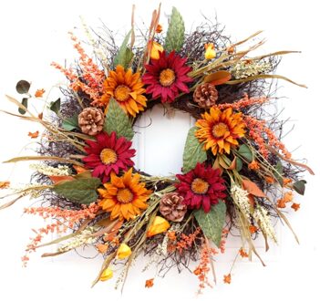 Grote Kunstmatige 24 "Zonnebloem Krans Deur Krans-Handgemaakte Krans Voor Voordeur Outdoor Home Muur Party Wedding Decor