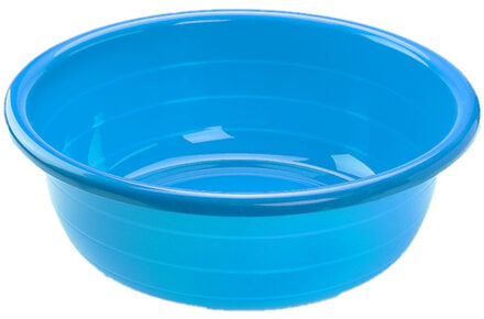 Grote kunststof teiltje/afwasbak rond 30 liter blauw