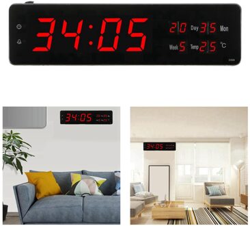 Grote Led Digitale Wekkers Desktop Nachtkastje Wandklok 24 Uur Display Kalender Temperatuur Week Voor Studie rood Display