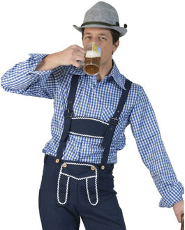 Grote maat blauw/wit geruit tiroler verkleed overhemd voor heren - Oktoberfest kleding 56-58 (2XL/3XL)