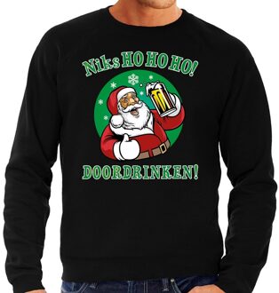 Grote maat foute kerstborrel trui / kersttrui Ho ho ho doordrinken met biertje zwart voor heren 4XL (60) - kerst truien
