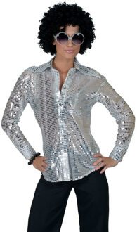 Grote maat zilveren disco verkleed blouse voor dames - shirt - verkleedkleding - carnaval