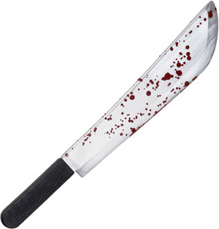 Grote machete/mes - plastic - 53 cm - Halloween/zombie killer verkleed wapens - met bloedspetters - Verkleedattributen Multikleur