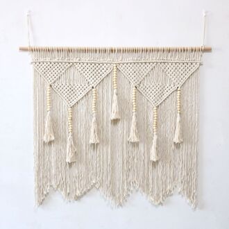 Grote Macrame Tapijt Muur Opknoping Bohemian Handgemaakte Geweven Tapijt Geometrische Moderne Boho Voor Woonkamer Slaapkamer Decoratie Beige / 120X100cm