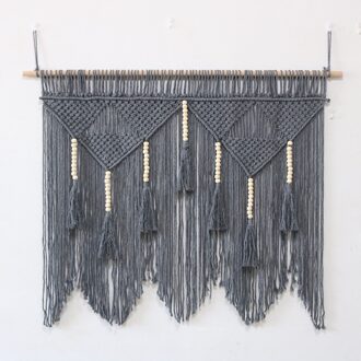 Grote Macrame Tapijt Muur Opknoping Bohemian Handgemaakte Geweven Tapijt Geometrische Moderne Boho Voor Woonkamer Slaapkamer Decoratie grijs / 150x110cm