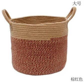 Grote Mand Geweven Opslag Mand Met Handgrepen Natuurlijke Jute Wasmand Speelgoed Handdoeken Deken Mand Home Decor M / brownish rood