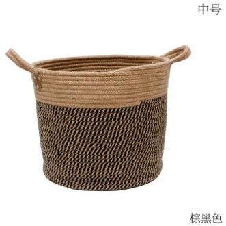 Grote Mand Geweven Opslag Mand Met Handgrepen Natuurlijke Jute Wasmand Speelgoed Handdoeken Deken Mand Home Decor M / brownish zwart