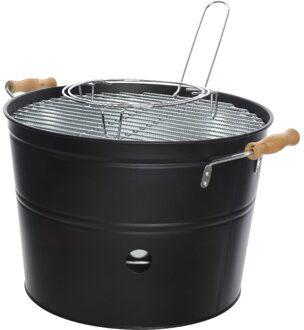 Grote mat zwarte barbecue/bbq emmer 33 x 24 cm rond - Houtskoolbarbecues