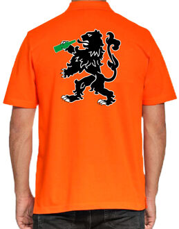 Grote maten Drinkende leeuw polo shirt oranje voor heren - Koningsdag polo shirts 4XL