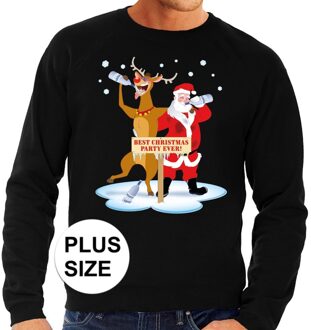 Grote maten foute kersttrui zwart met een dronken kerstman en Rudolf voor heren 4XL (60) - kerst truien