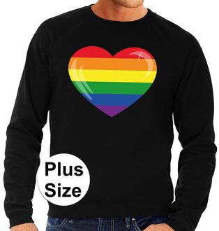 Grote maten Gay pride regenboog hart sweater zwart voor heren 4XL