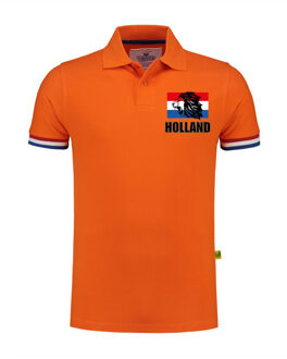Grote maten Holland fan polo t-shirt oranje luxe kwaliteit Nederlandse vlag met leeuw op borst - 200 g - heren 4XL