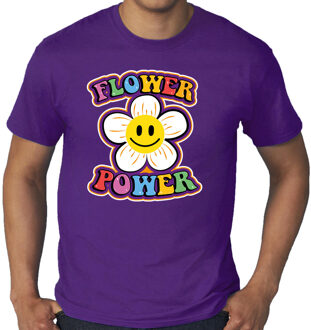 Grote Maten jaren 60 Flower Power verkleed shirt paars met emoticon bloem heren XL (44)