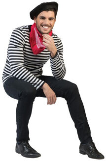 Grote maten mime t-shirt - heren - gestreept - zwart/wit - fransman - lange mouw - XXL