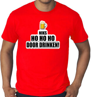 Grote maten niks ho ho ho bier doordrinken foute Kerst t-shirt rood voor heren 4XL