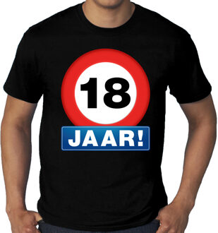 Grote maten stopbord / verkeersbord 18 jaar verjaardag t-shirt zwart voor heren 3XL