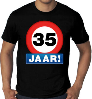 Grote maten stopbord / verkeersbord 35 jaar verjaardag t-shirt zwart voor heren 4XL