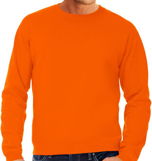 Grote maten sweater / sweatshirt trui oranje met ronde hals voor heren - basic sweaters - oranje supporter / Koningsdag 3XL (58)