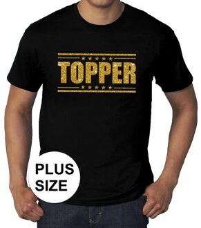 Grote maten Topper t-shirt - zwart met gouden glitter letters - plus size heren 3XL