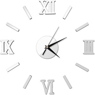 Grote Muursticker Klok 3d Diy Acryl Spiegel Stickers Woondecoratie Wandklokken Modern Voor Keuken Eetkamer Bed Room Zilver