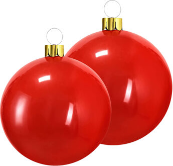 Grote opblaasbare decoratie kerstballen - 2x st - 45 en 65 cm - rood