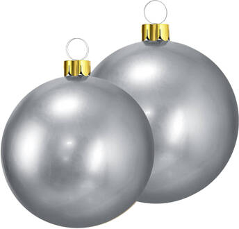 Grote opblaasbare decoratie kerstballen - 2x st - 45 en 65 cm - zilver - Opblaasfiguren Zilverkleurig