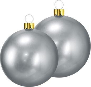 Grote opblaasbare decoratie kerstballen - 2x st - 45 en 65 cm - zilver