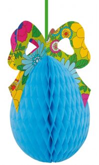 Grote paasei decoratie crepepapier 30 cm blauw - Feestdecoratievoorwerp