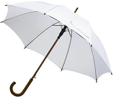 Grote paraplu met houten handvat - 1x - wit scherm - dia 103 cm - volwassenen - polyester