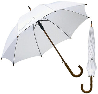 Grote paraplu met houten handvat - 2x - wit scherm - dia 103 cm - volwassenen - polyester