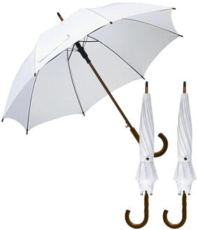 Grote paraplu met houten handvat - 3x - wit scherm - dia 103 cm - volwassenen - polyester