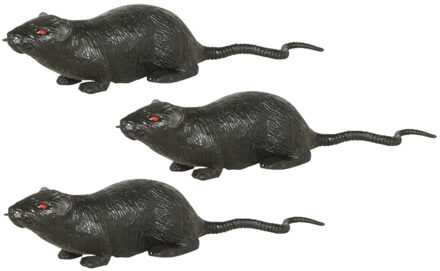 Grote plastic rat - 3x - donkergrijs - 20 cm - met rode ogen - namaak dieren