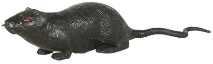 Grote plastic rat - donkergrijs - 20 cm - met rode ogen - namaak dieren