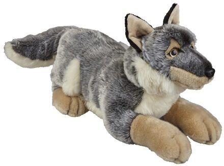 Grote pluche grijze wolf knuffeldier - 50 cm - Wolven knuffels - Speelgoed voor kinderen