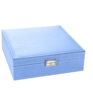 Grote Portable 2 Lagen Lint Houten Sieraden Box Organizer Oorbellen/Fing Ringen/Ketting/Armbanden/Choker Display storage Case Box Blauw