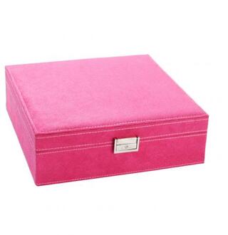 Grote Portable 2 Lagen Lint Houten Sieraden Box Organizer Oorbellen/Fing Ringen/Ketting/Armbanden/Choker Display storage Case Box roos rood