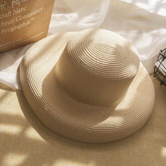 Grote Rand Hoed Hepburn Stijl Bell-Vormige Zonnescherm Strand Hoed Strooien Hoed Zonnebrandcrème Vrouwelijke Zomer BEIGE