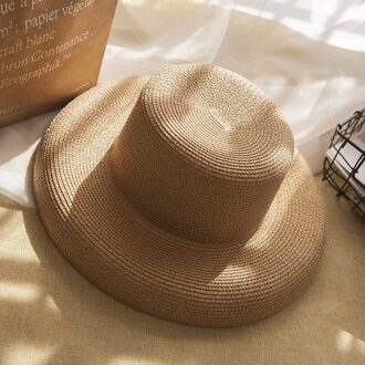 Grote Rand Hoed Hepburn Stijl Bell-Vormige Zonnescherm Strand Hoed Strooien Hoed Zonnebrandcrème Vrouwelijke Zomer khaki