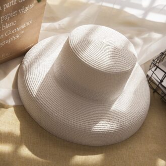 Grote Rand Hoed Hepburn Stijl Bell-Vormige Zonnescherm Strand Hoed Strooien Hoed Zonnebrandcrème Vrouwelijke Zomer wit