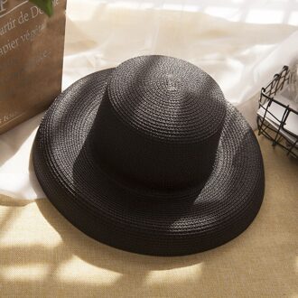 Grote Rand Hoed Hepburn Stijl Bell-Vormige Zonnescherm Strand Hoed Strooien Hoed Zonnebrandcrème Vrouwelijke Zomer zwart