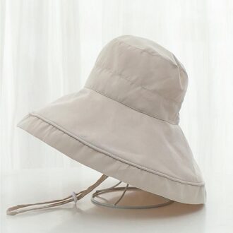Grote Rand Vrouwen Zon Hoeden Zomer Strand Toevallige Hoed Opvouwbare Effen Kleur Unieke Leides Visser Hoed Elegante Strand Hoeden Beige