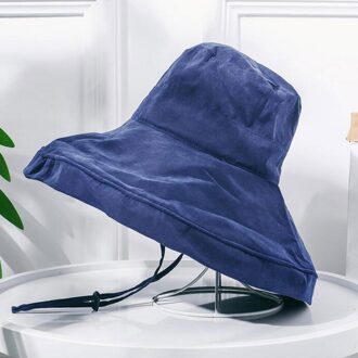 Grote Rand Vrouwen Zon Hoeden Zomer Strand Toevallige Hoed Opvouwbare Effen Kleur Unieke Leides Visser Hoed Elegante Strand Hoeden marine