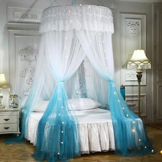 Grote Romantische Kleurverloop Dome Mug Gordijnen Prinses Dome Klamboe Thuis Dome Opvouwbaar Bed Luifel Met Haak # T2 blauw