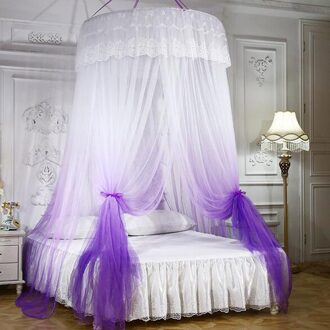 Grote Romantische Kleurverloop Dome Mug Gordijnen Prinses Dome Klamboe Thuis Dome Opvouwbaar Bed Luifel Met Haak # T2 paars