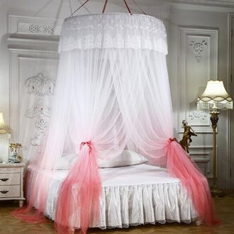 Grote Romantische Kleurverloop Dome Mug Gordijnen Prinses Dome Klamboe Thuis Dome Opvouwbaar Bed Luifel Met Haak # T2 roze