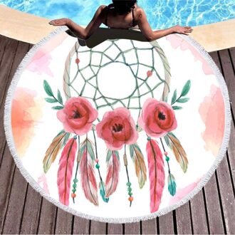 Grote Ronde Strand Tapijt Met Nordic Bohemian Stijl Picknick Mat Met Bloemen Geometrische Zon Sjaal 003