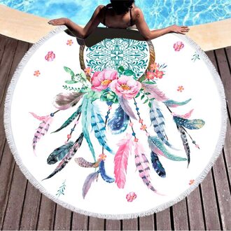Grote Ronde Strand Tapijt Met Nordic Bohemian Stijl Picknick Mat Met Bloemen Geometrische Zon Sjaal 005