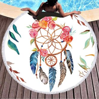 Grote Ronde Strand Tapijt Met Nordic Bohemian Stijl Picknick Mat Met Bloemen Geometrische Zon Sjaal 006